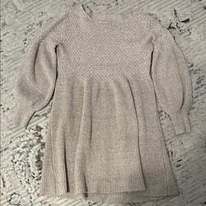 Balloon sleeve Cozy Knit Sweater Dress in natural wheat tones